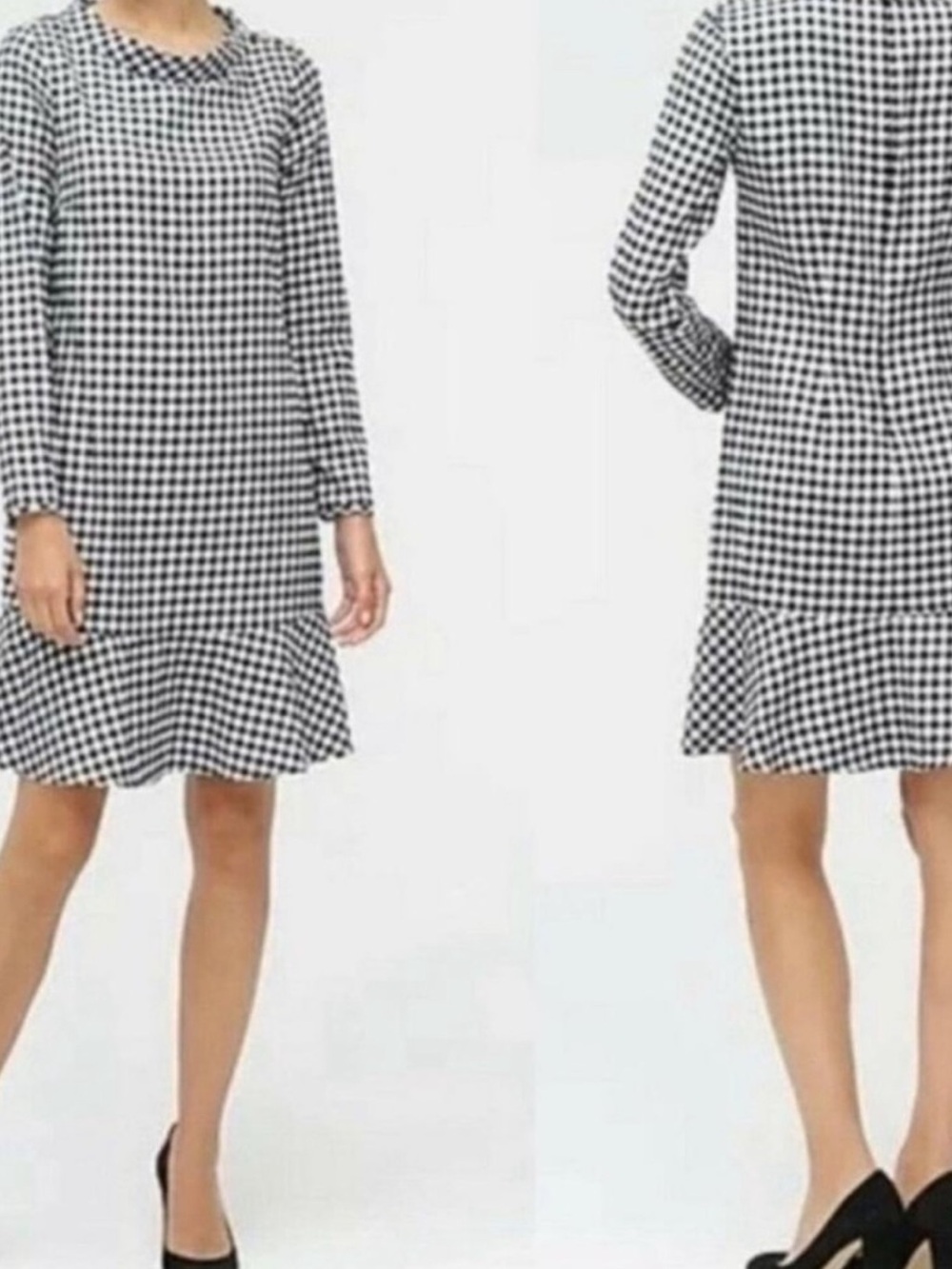 NWT J. Crew Black and Ivory Gingham Dress w/Rhinestone detail & flirty hem.